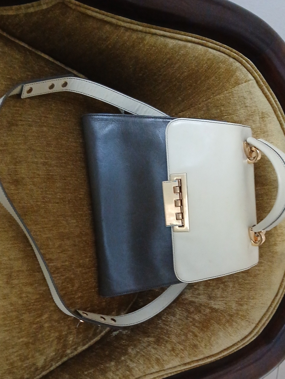 Two-Tone Black and Cream Structured Crossbody Bag